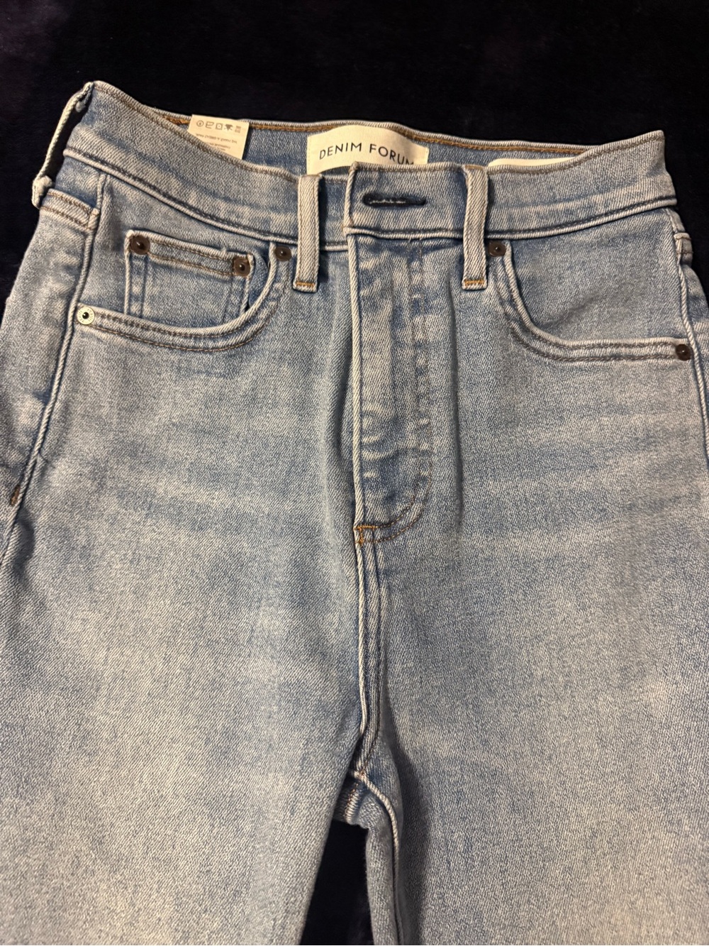 Denim Forum High-Rise Jeans in Light Wash Blue